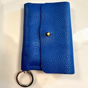 Blue Leather Key Card Holder Wallet Unisex